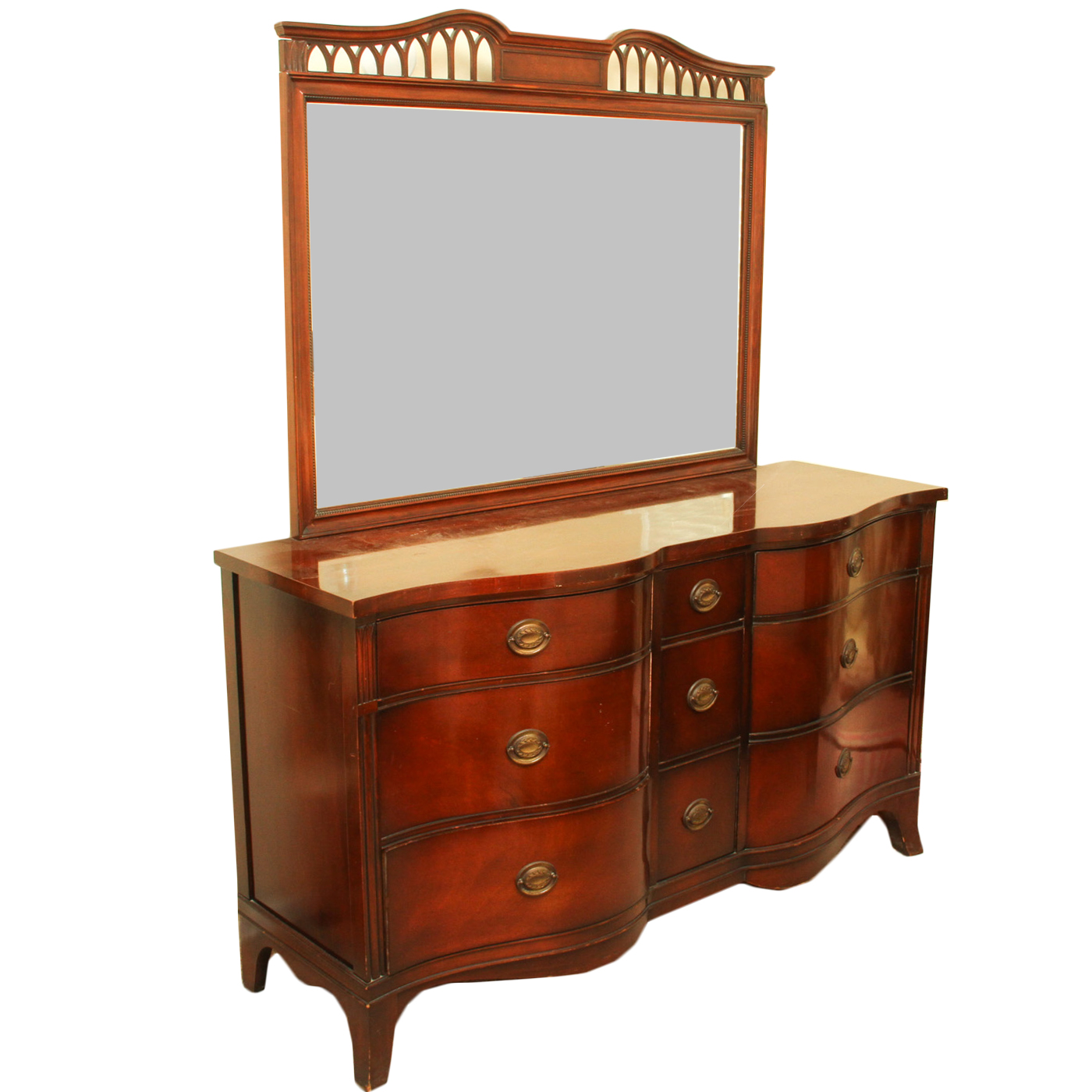 Vintage 1940s Drexel "Travis Court" Mahogany Serpentine Dresser with